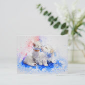 Dog Cat Wasserfarbe Liebe Postkarte (Stehend Vorderseite)