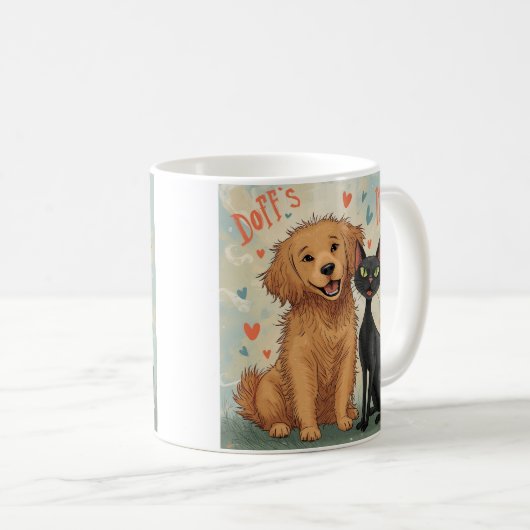 Dog & Cat Whimsical Coffee Mug – Cozy Kind_Ones Kaffeetasse (VorderseiteRechts)