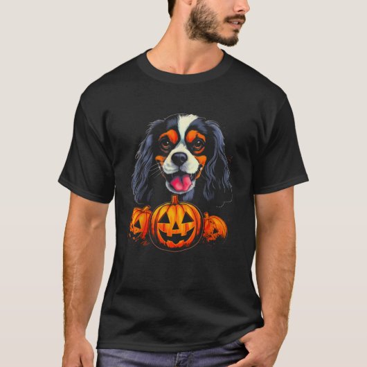 Dog Cavalier King Charles Spaniel Pumpkin Hallowee T-Shirt (Vorderseite)