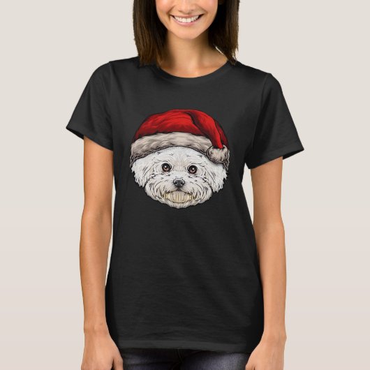 Dog Christmas Bichon Santa Hat On A Bichon Frise E T-Shirt (Vorderseite)