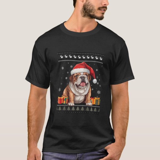 Dog Christmas Cute Bulldog Santa Hat Ugly Christma T-Shirt (Vorderseite)