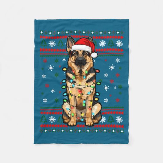 Dog Christmas, German Shepherd Christmas Lights Ug Fleecedecke (Vorderseite)