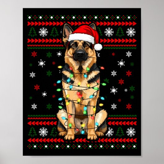 Dog Christmas, German Shepherd Christmas Lights Ug Poster (Vorne)