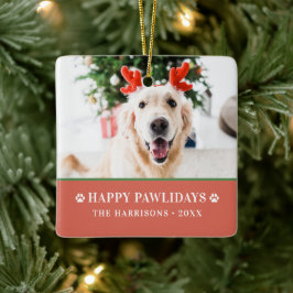 Dog Christmas Modern Photo Happy Pawlidays Keramikornament