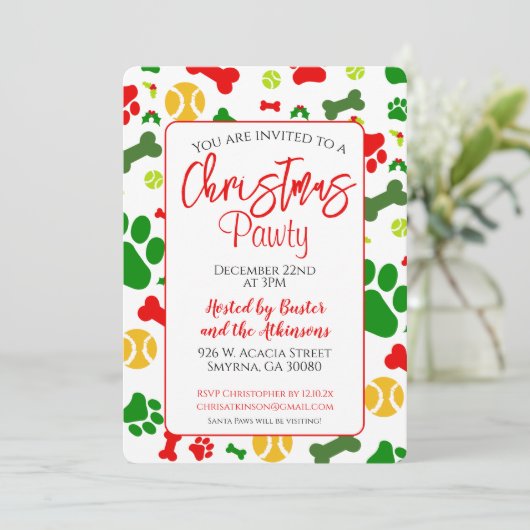 Dog Christmas Pawty Holiday Party Einladung (Stehend Vorderseite)