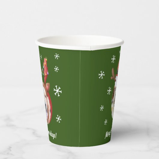 Dog Christmas Photos w/ Santa Reindeer Antler Hats Pappbecher (Rechts)