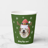 Dog Christmas Photos w/ Santa Reindeer Antler Hats Pappbecher (Vorderseite)
