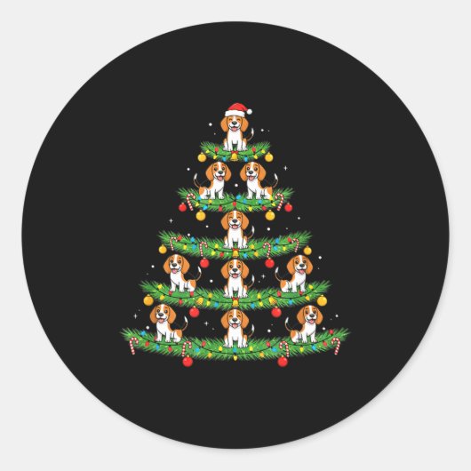 Dog Christmas Tree, Beagle Puppy Holiday Design Fo Runder Aufkleber (Vorderseite)