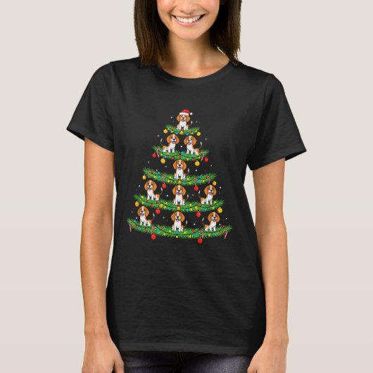 Dog Christmas Tree, Beagle Puppy Holiday Design Fo T-Shirt (Vorderseite)