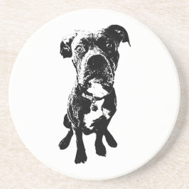 Dog Coaster – Sitting Dog Pose in Ink Linework Getränkeuntersetzer