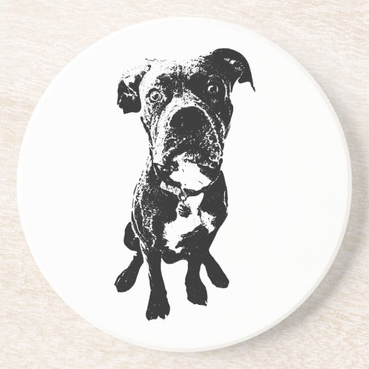 Dog Coaster – Sitting Dog Pose in Ink Linework Getränkeuntersetzer (Vorne)
