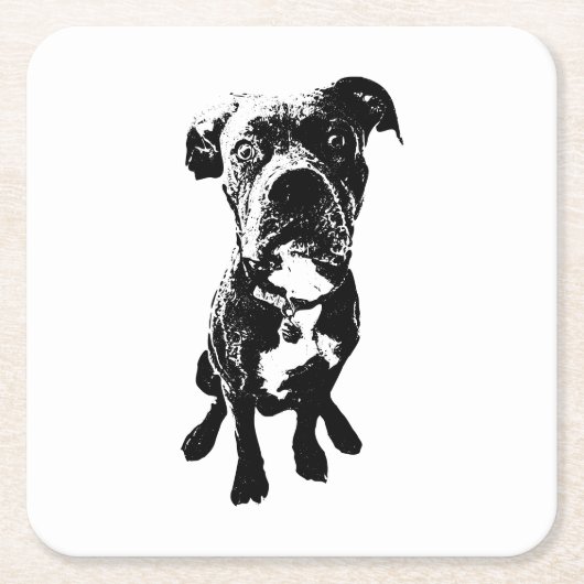 Dog Coaster – Sitting Dog Pose in Ink Linework Rechteckiger Pappuntersetzer (Vorderseite)