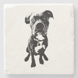 Dog Coaster – Sitting Dog Pose in Ink Linework Steinuntersetzer