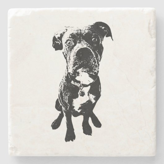 Dog Coaster – Sitting Dog Pose in Ink Linework Steinuntersetzer (Vorderseite)