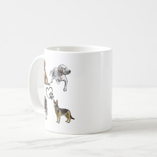 Dog Collage Kaffee Tasse - Paw & Heart Design! (Vorderseite Links)