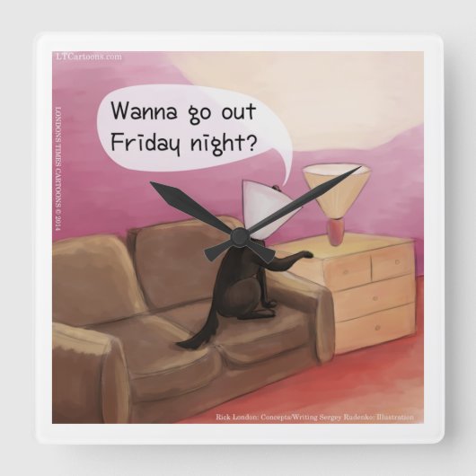 Dog Cone Verabredete Funny Cartoon Wall Clock Quadratische Wanduhr (Vorderseite)