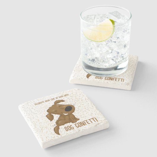 Dog Confetti Shedding Dog Steinuntersetzer (Seitenansicht)