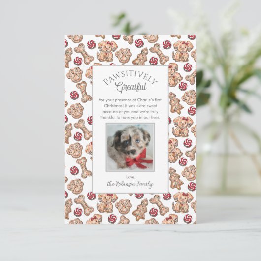 Dog Cookies Welppy's First Christmas Dankeschön Ka Dankeskarte (Stehend Vorderseite)