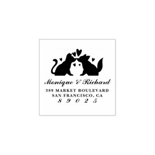 Dog Couple Silhouette Wedding Names Rücksendeadres Gummistempel