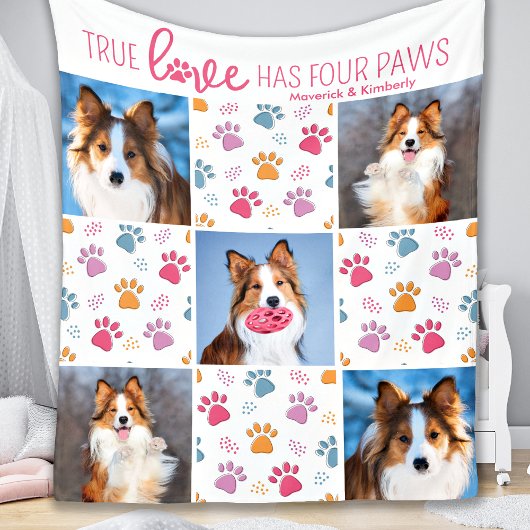 Dog Custom 5 Pet Foto Chic Pink Paw Print Quilt Fleecedecke