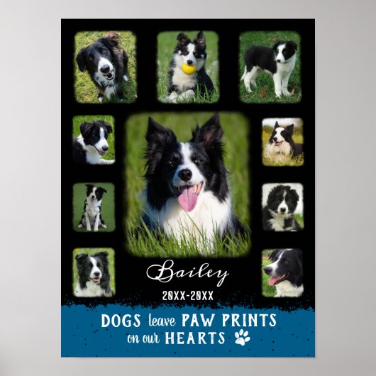 Dog Custom Foto Collage verblasste Grenzen Schwarz Poster (Vorne)
