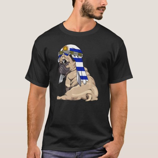 Dog Cute Pug Retro Uruguay Flag Pride T-Shirt (Vorderseite)