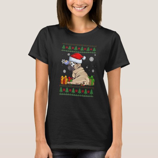 Dog  Cute Pug Santa Hat Ugly Christmas Sweater T-Shirt (Vorderseite)