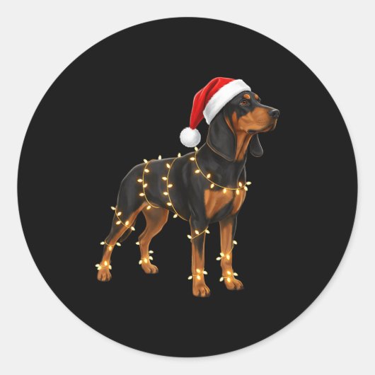 Dog Dachshund Wrapped In Christmas Lights - Holida Runder Aufkleber (Vorderseite)