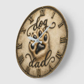 Dog Dad Rustic Paw Print Große Wanduhr (Winkel)