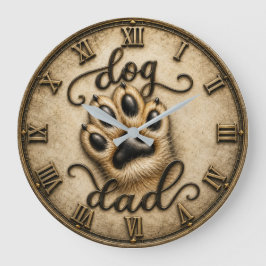 Dog Dad Rustic Paw Print Große Wanduhr