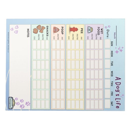 Dog Daily Tracker, Sonntag Start Notizblock (Vorderseite)