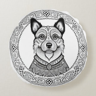 Dog Detaillierte Linie Art Rundes Kissen