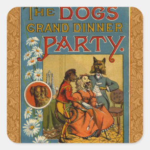 Dog Dinner Party Vintage Hundemodelle Quadratischer Aufkleber