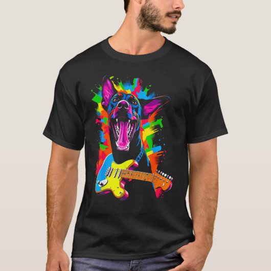 Dog Doberman Pinscher Guitarist T-Shirt (Vorderseite)
