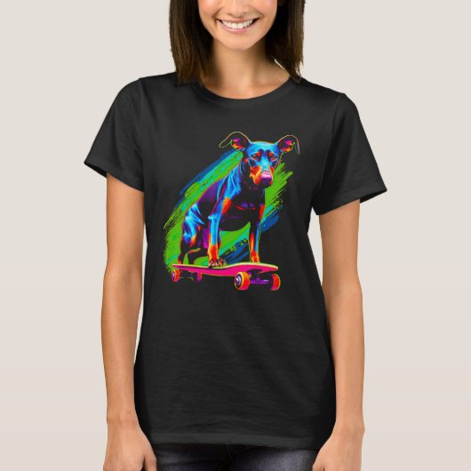 Dog Doberman Pinscher Skateboard T-Shirt (Vorderseite)