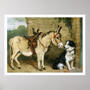 Dog & Donkey Animal Friends - Vintage Kunst von Em Poster