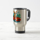 Dog Driving Red Car Cartoon Travel Mug Reisebecher (VorderseiteRechts)