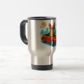 Dog Driving Red Car Cartoon Travel Mug Reisebecher (Vorderseite Links)