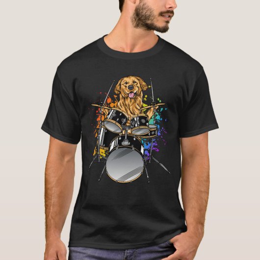 Dog Drummer Playing Drums Men T - Shirt (Vorderseite)