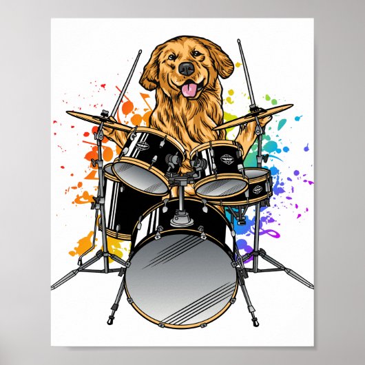 Dog Drummer Playing Drums Poster (Vorne)