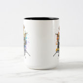 Dog Drummer Playing Drums Zweifarbige Tasse (Mittel)