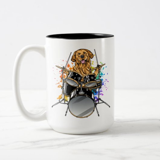 Dog Drummer Playing Drums Zweifarbige Tasse (Links)