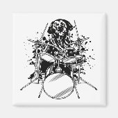 Dog Drummer Playing Trommer Square Magnet (Vorne)