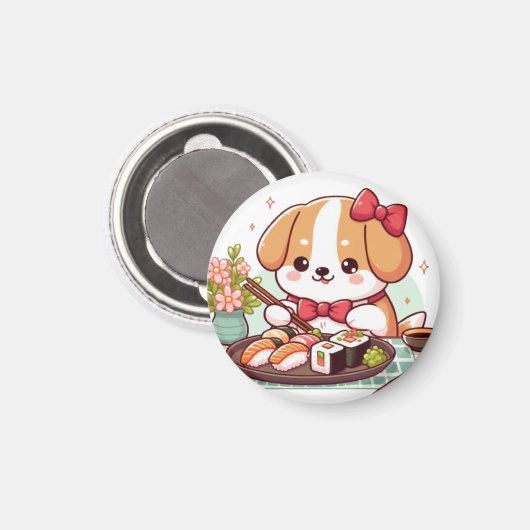 Dog eating sushi magnet (Vorderseite/Rückseite)