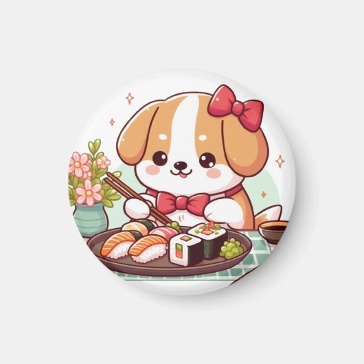 Dog eating sushi magnet (Vorne)
