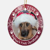 Dog First Christmas Snowflakes 2 Photos Keramik Ornament (Links)