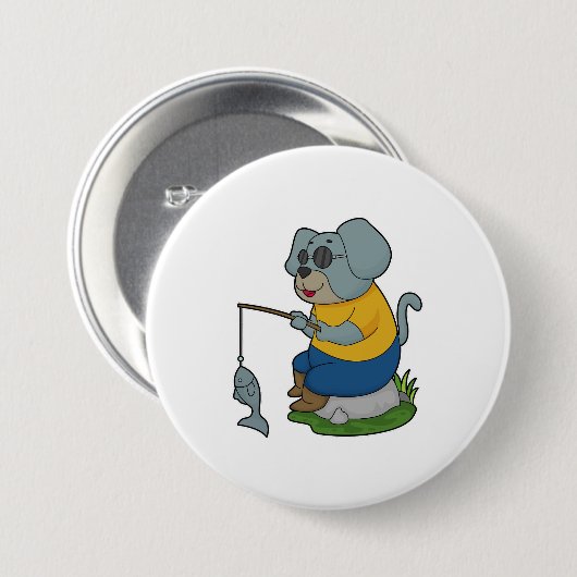 Dog Fishing Fisher Finish Button (Vorne & Hinten)