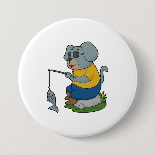 Dog Fishing Fisher Finish Button (Vorderseite)