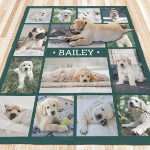 Dog Foto Collage Einfach Moderne Grün und Weiß Fleecedecke