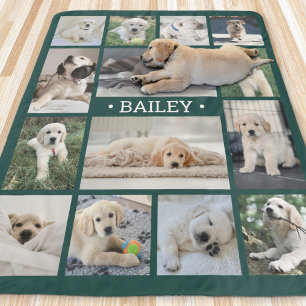 Dog Foto Collage Einfach Moderne Grün und Weiß Sherpadecke